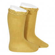 Cóndor Knee High Socks With Lace Cuff - Mustard