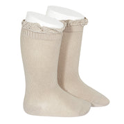 Cóndor Knee High Socks With Lace Cuff - Stone