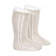 Cóndor Side Openwork Perle Knee High Socks - Linen