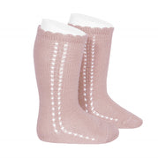 Cóndor Side Openwork Perle Knee High Socks - Pale Pink